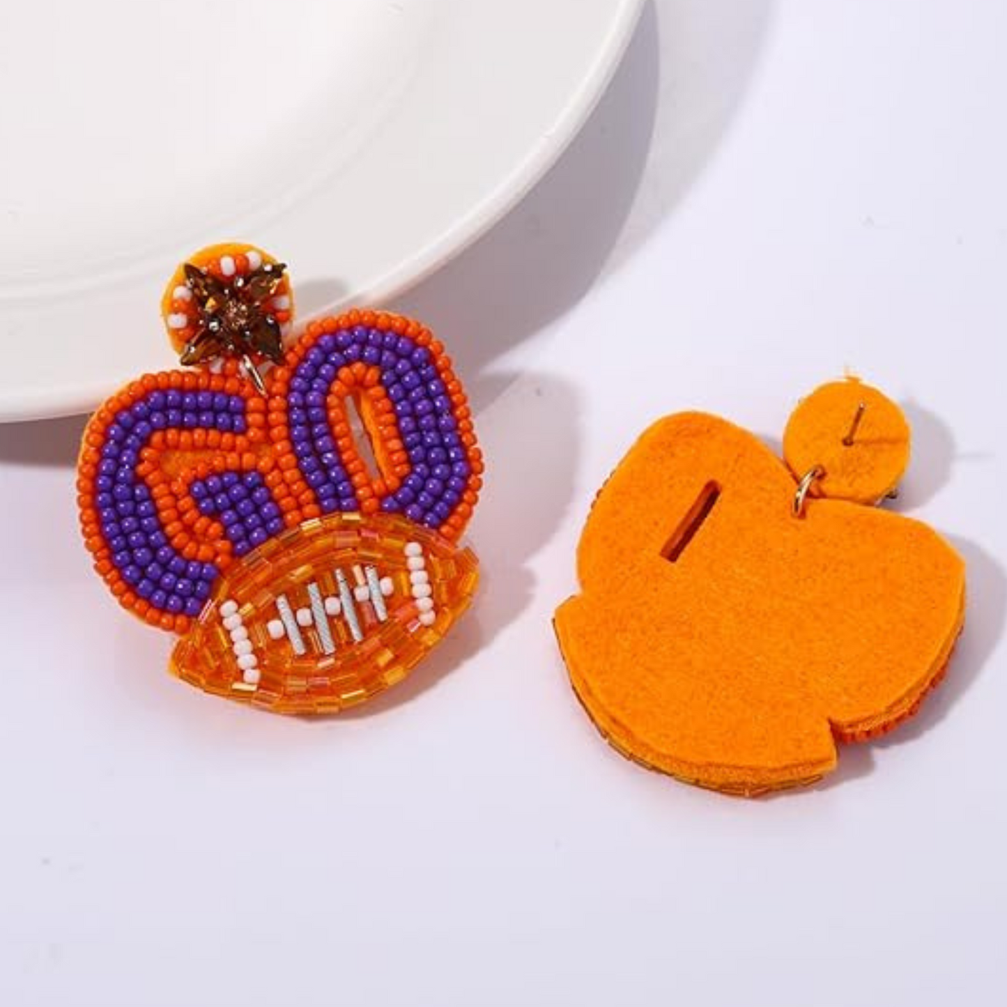 Clemson Tigers Go Team Football Seed Beaded Crystal Earrings