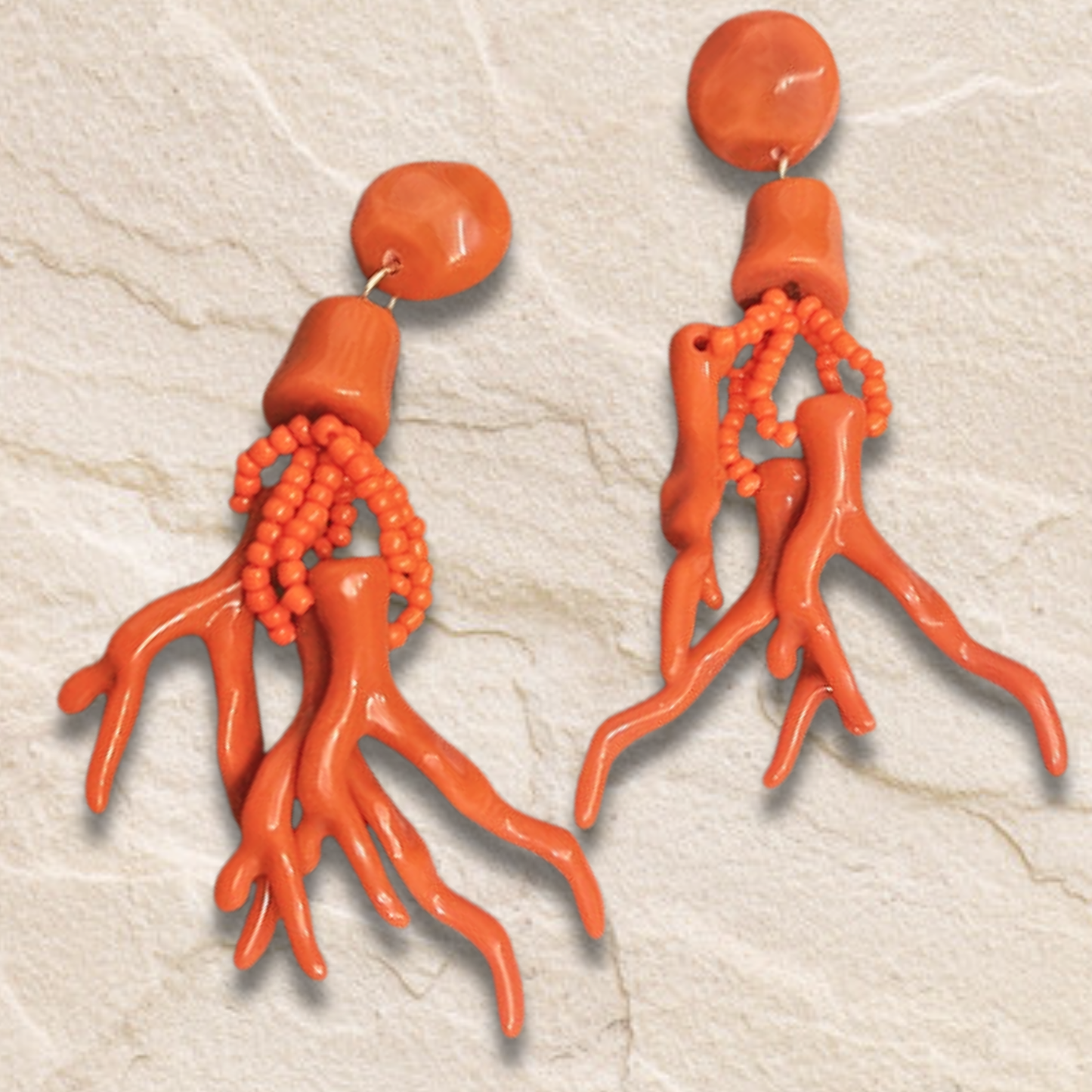 Beaded Sea Coral Resort Style Dangle Earrings