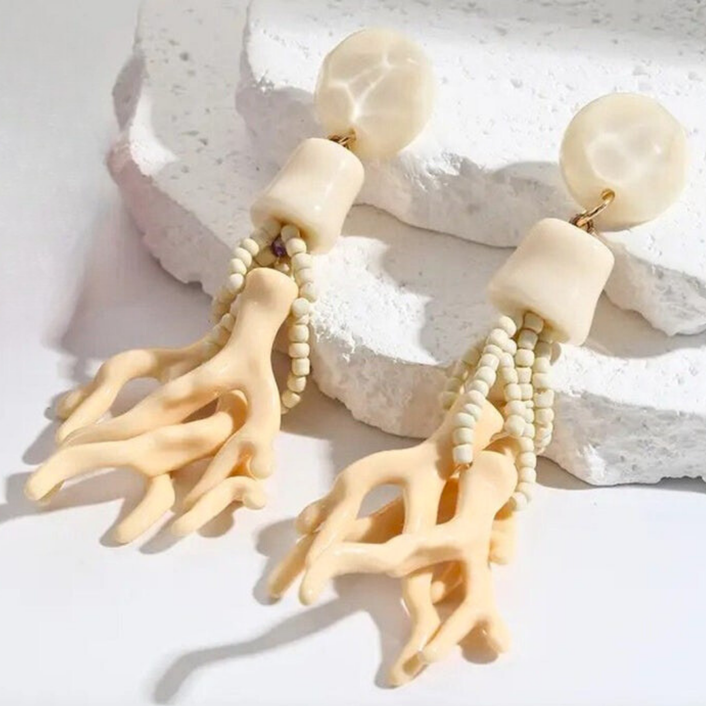 Beaded Sea Coral Resort Style Dangle Earrings
