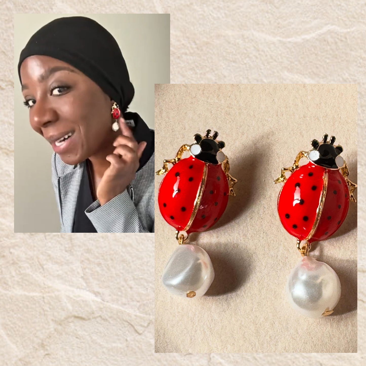 Fly Ladybug Fly Pearl Drop Gold Earrings