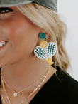 Pickleball Seed Beaded Green Racket Sporty Earrings