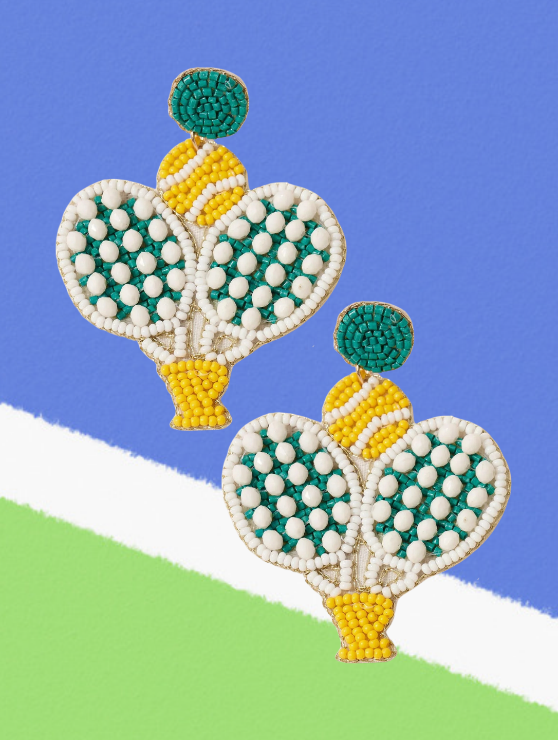 Pickleball Seed Beaded Green Racket Sporty Earrings