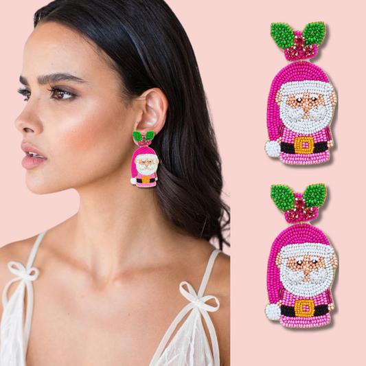 Santa Under The Mistletoe Crystal Beaded Earrings