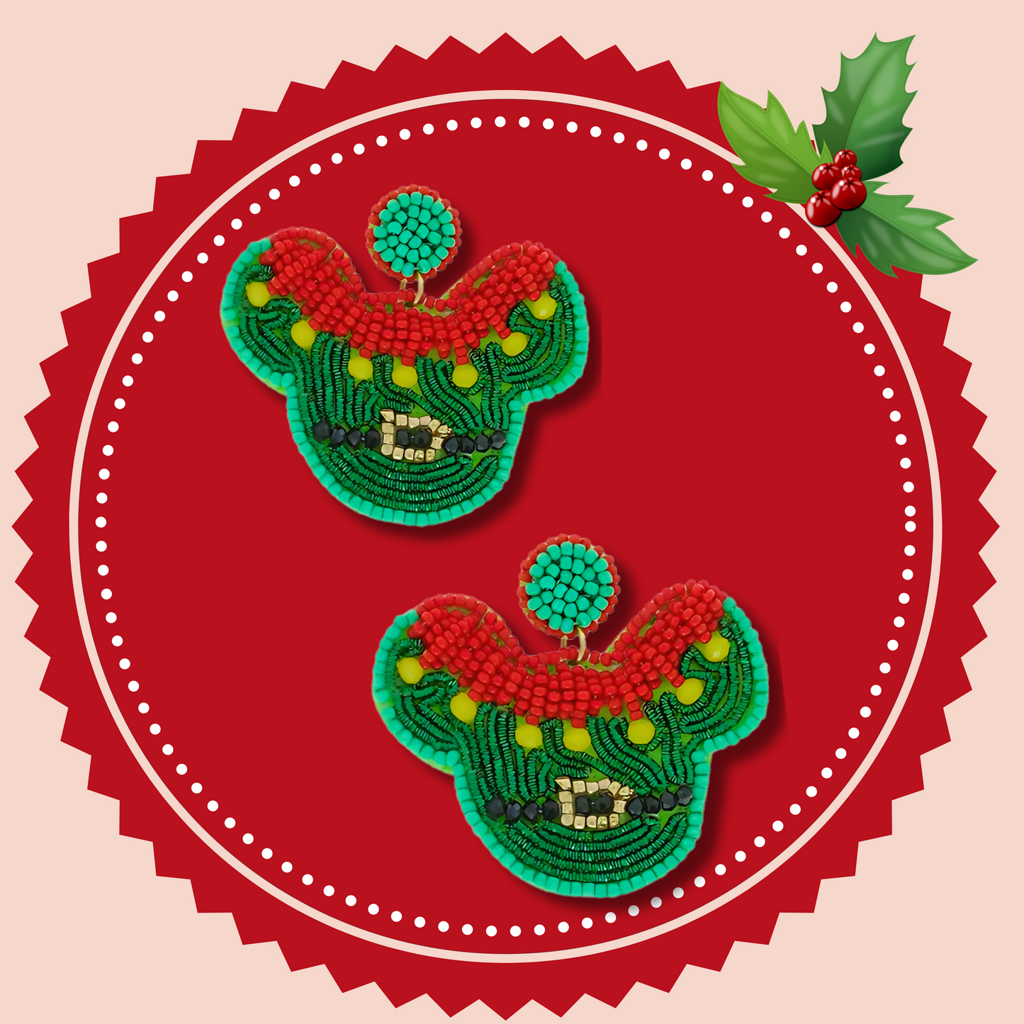Very Merry Mickey Mouse Elf Santa Christmas Earrings