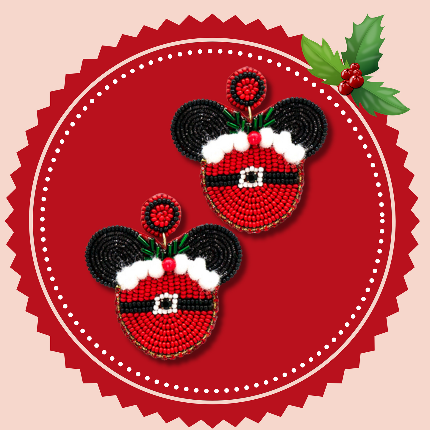 Very Merry Mickey Mouse Elf Santa Christmas Earrings