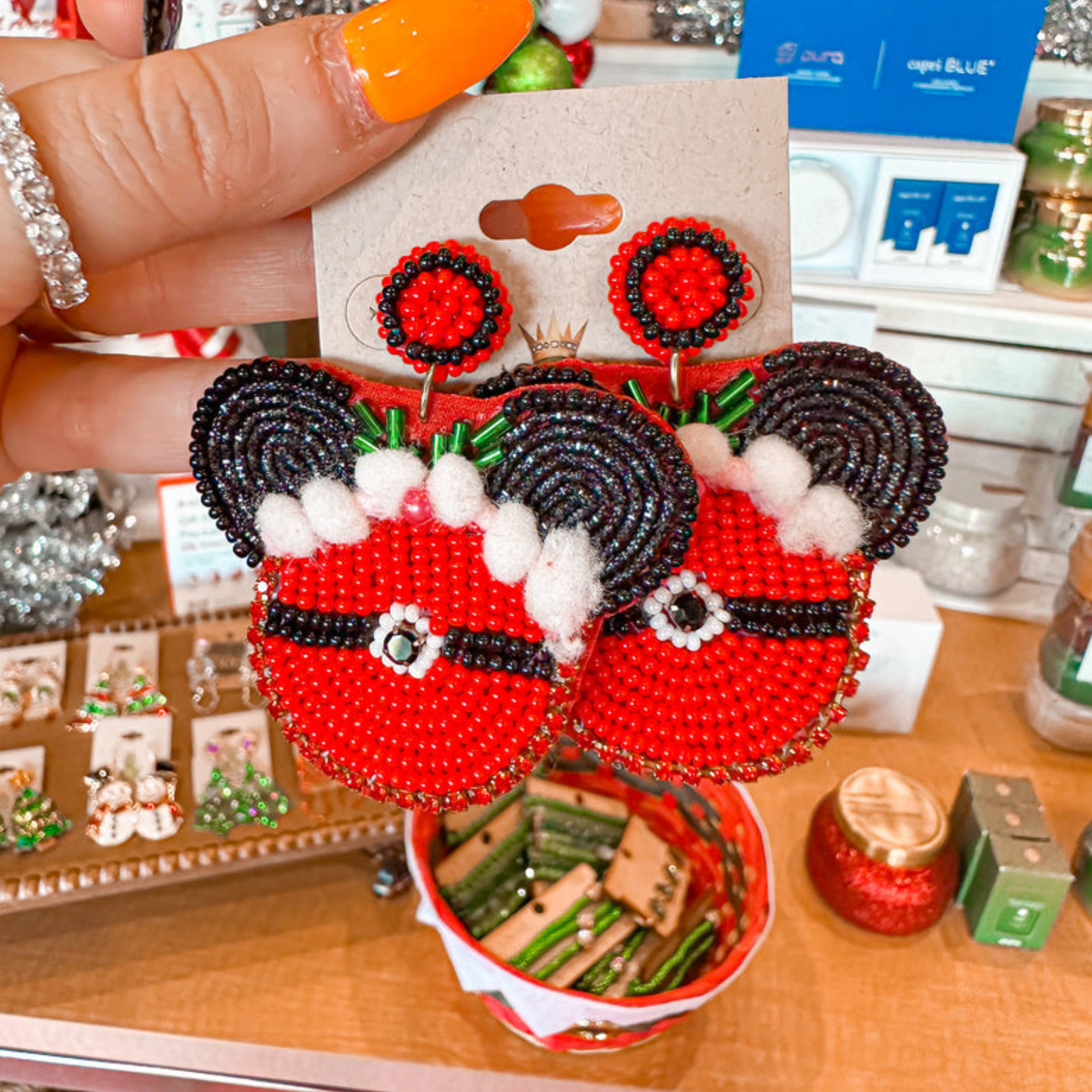 Very Merry Mickey Mouse Elf Santa Christmas Earrings