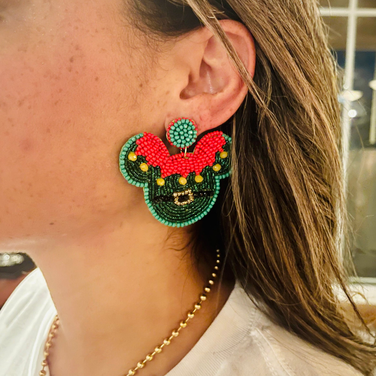 Very Merry Mickey Mouse Elf Santa Christmas Earrings