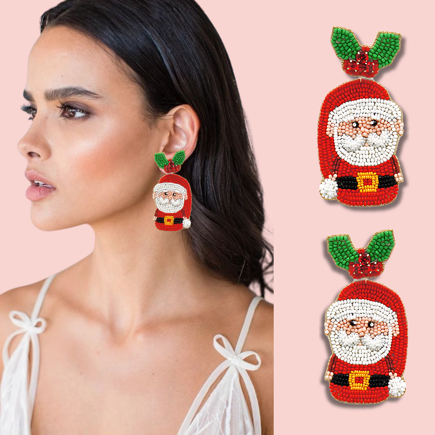 Santa Under The Mistletoe Crystal Beaded Earrings