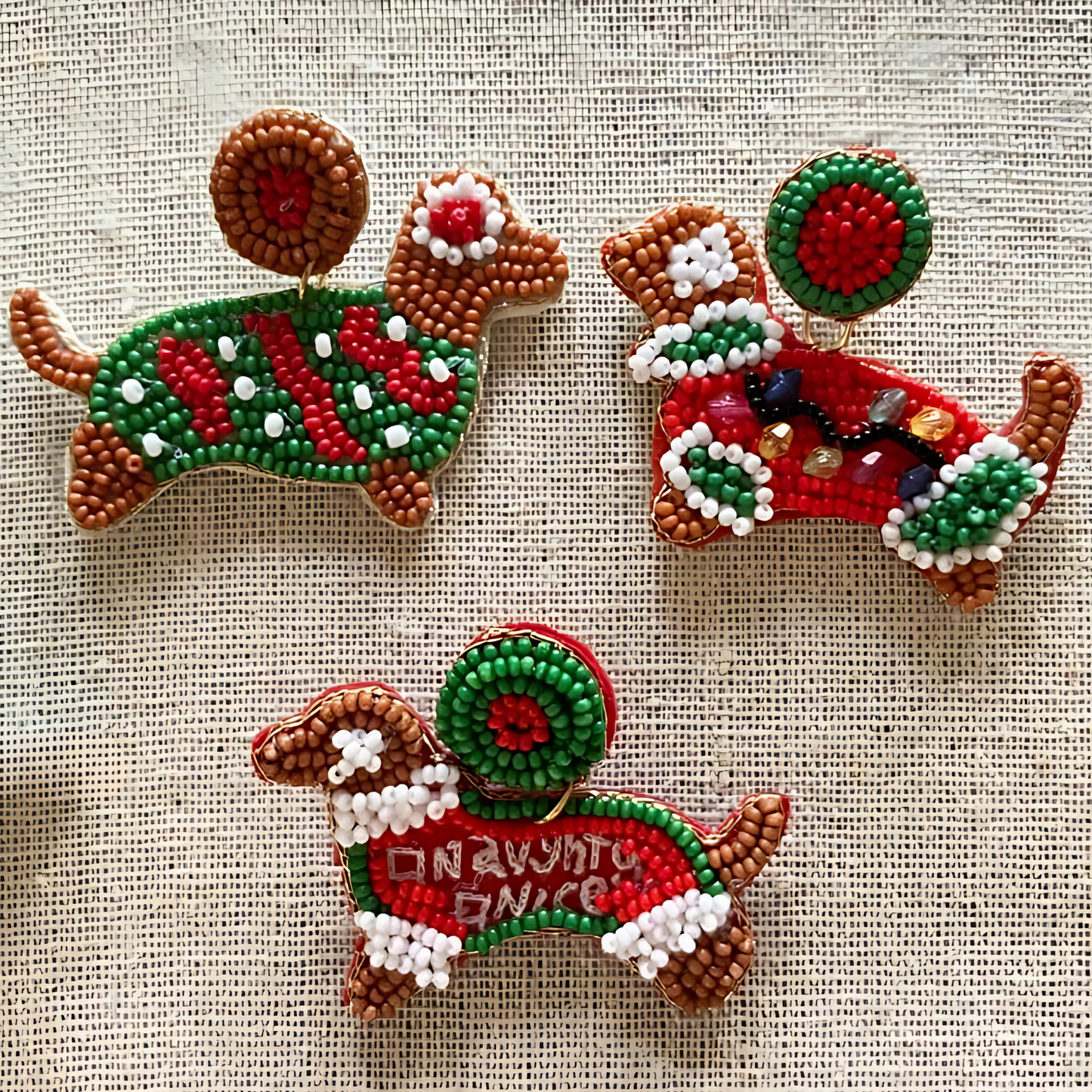 Christmas Dachshund Dog Breed Animal Pet Beaded Earrings