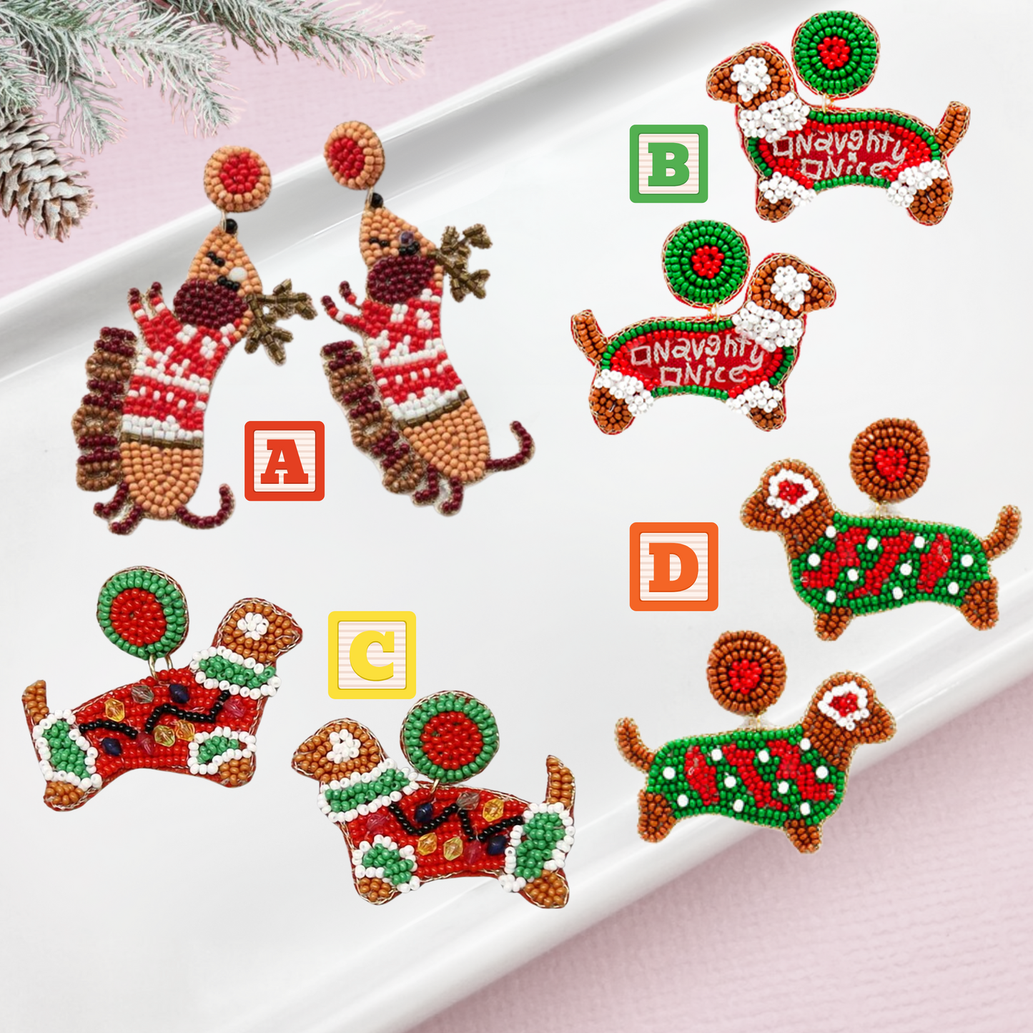 Christmas Dachshund Dog Breed Animal Pet Beaded Earrings