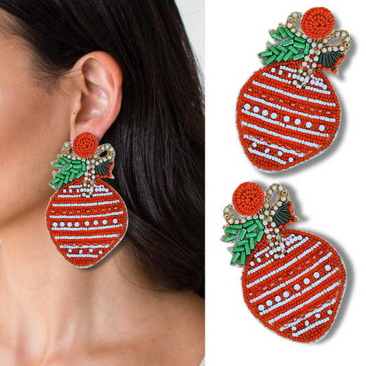 Austrian Crystal Pearl Beaded Christmas Ornament Earrings