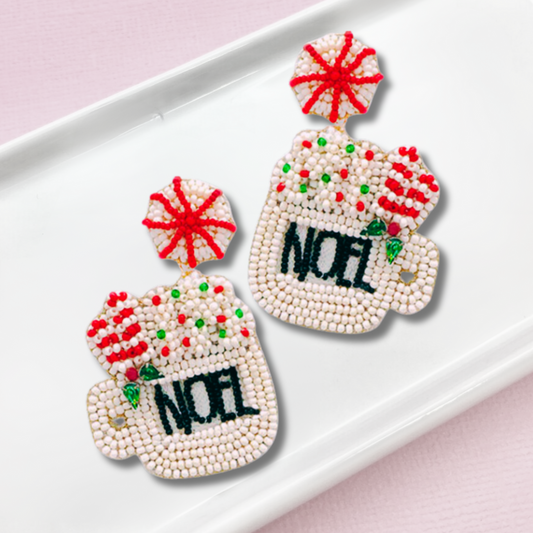 NOEL Christmas Cup of Cocoa Beaded Earrings