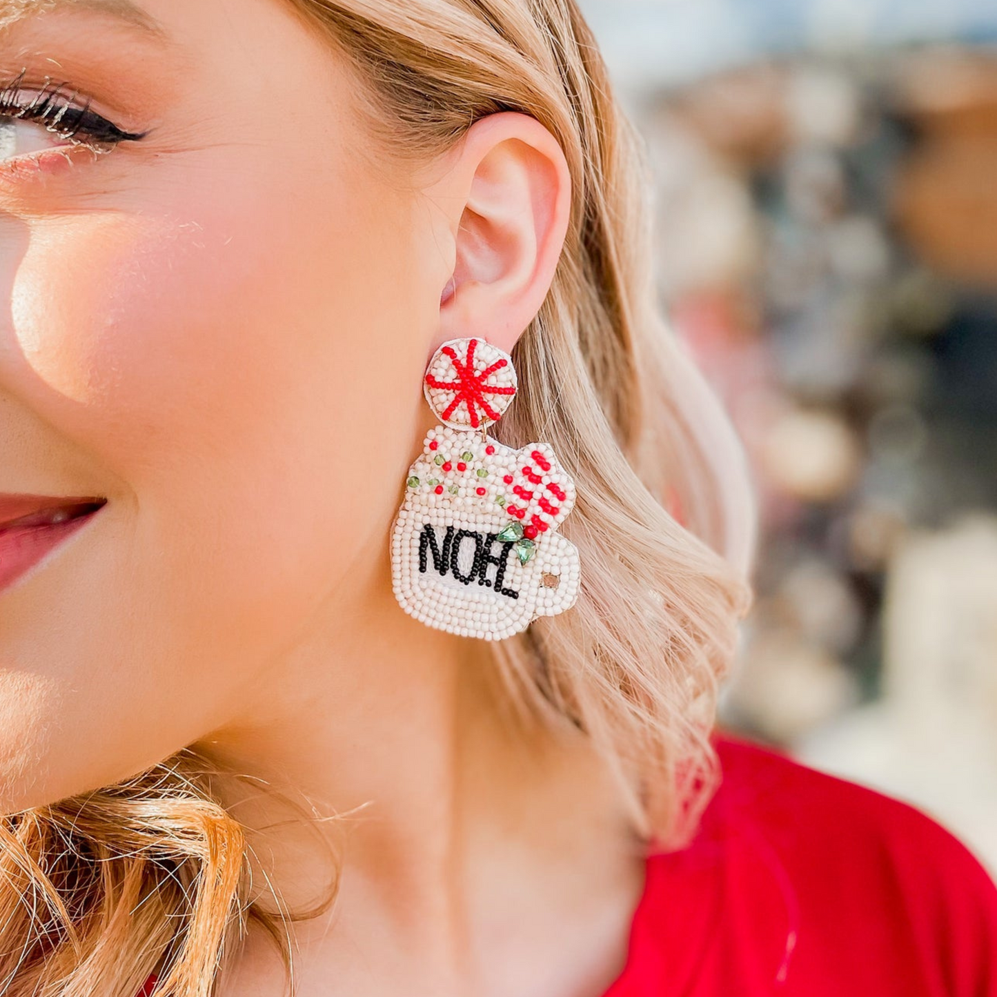 NOEL Christmas Cup of Cocoa Beaded Earrings