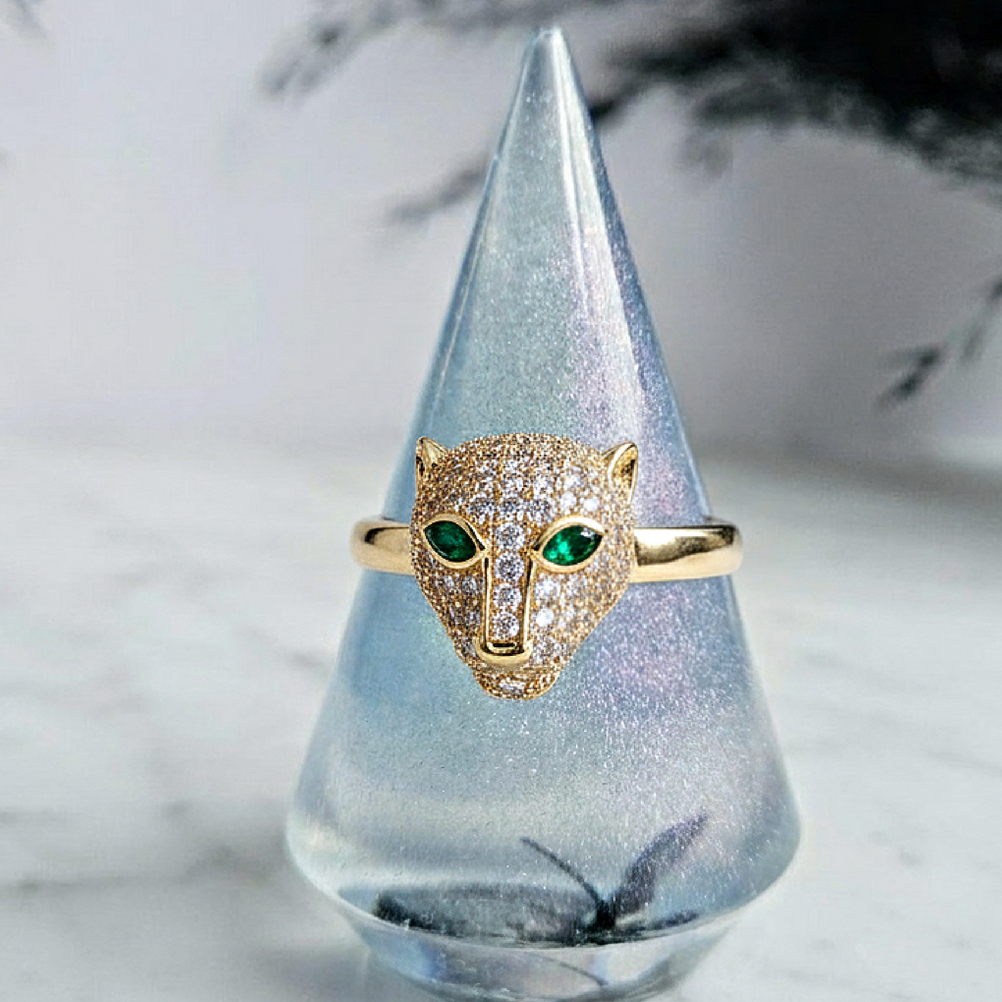 Emerald Eyed Leopard Gemstone Ring