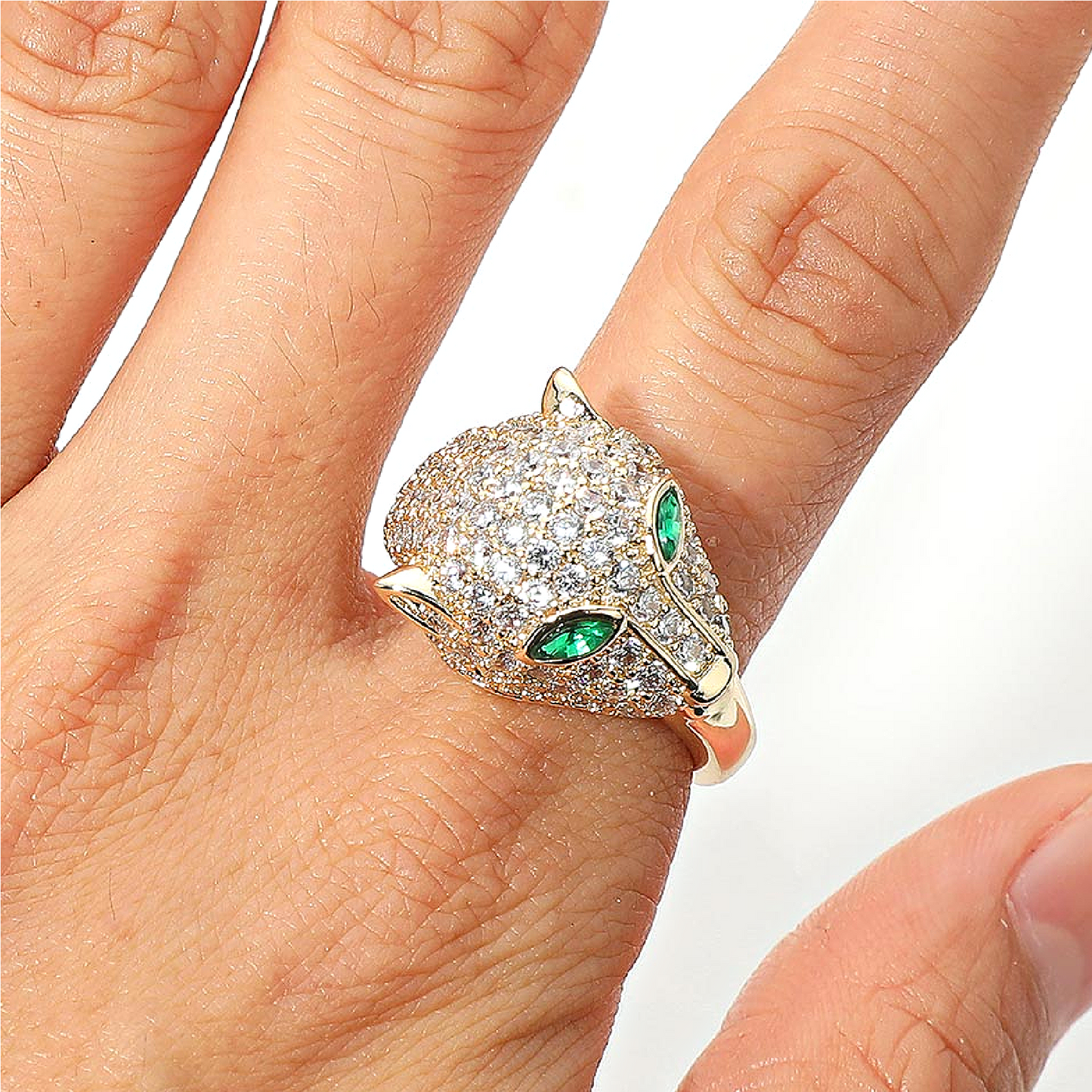 Emerald Eyed Leopard Gemstone Ring