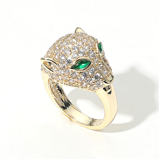 Emerald Eyed Leopard Gemstone Ring