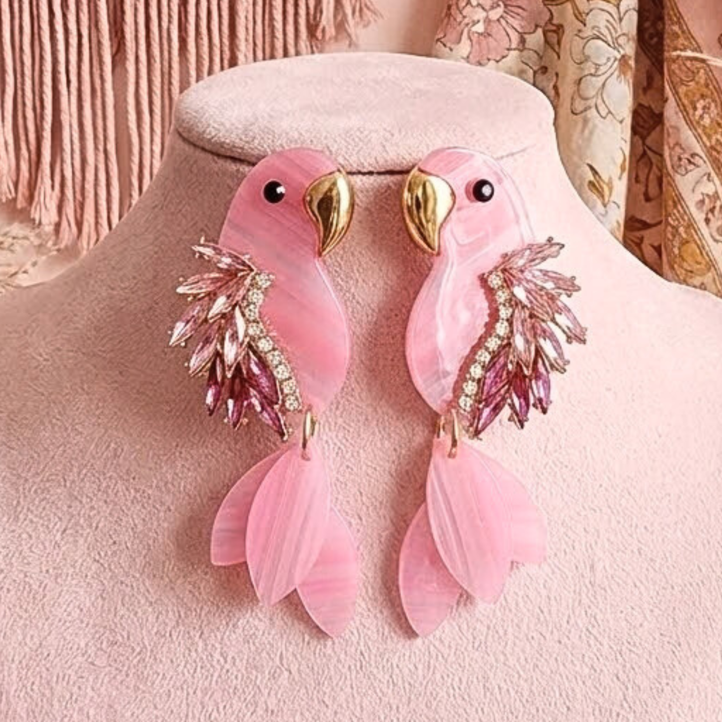 Pink Parrot Crystal Vacation Resort Earrings
