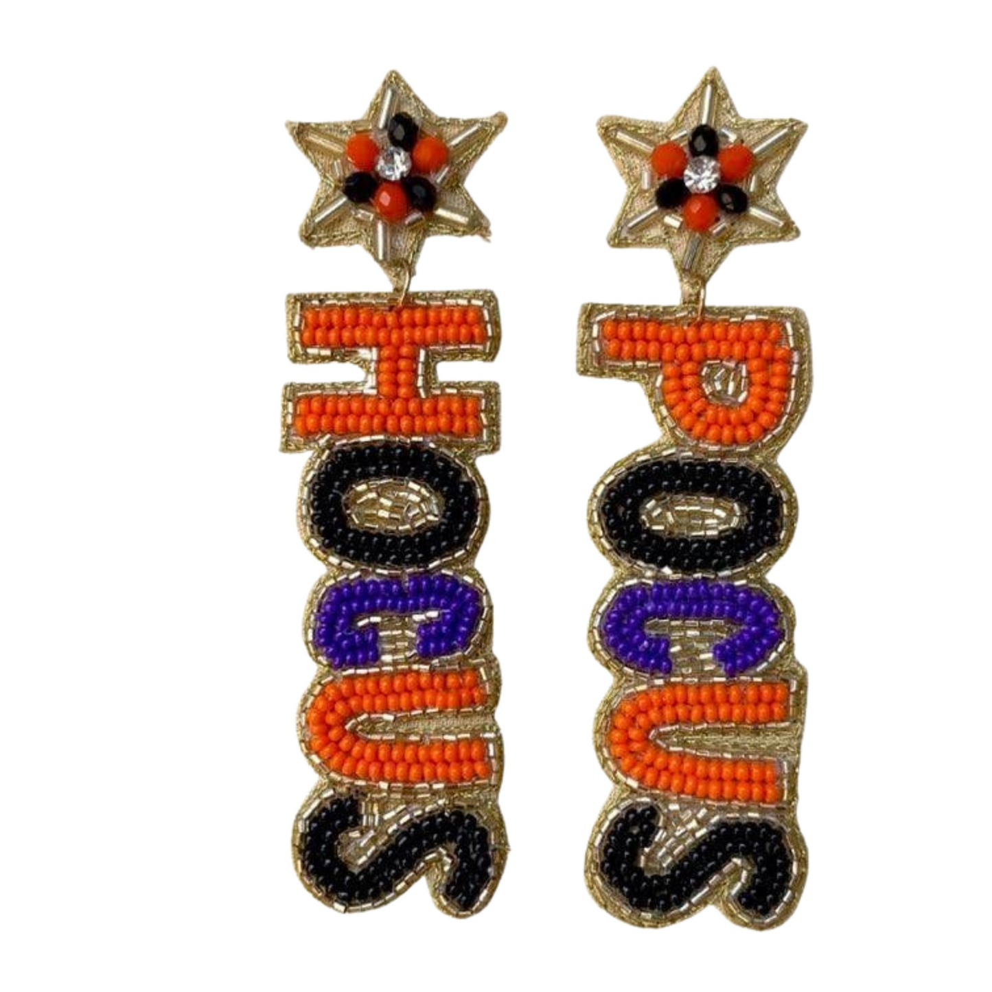 Hocus Pocus Word Seed Beaded Crystal Top Earrings