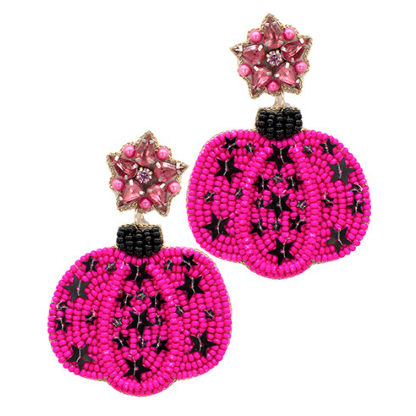 Pink Cosmic Pumpkin Fall Autumn Seed Beaded Earrings