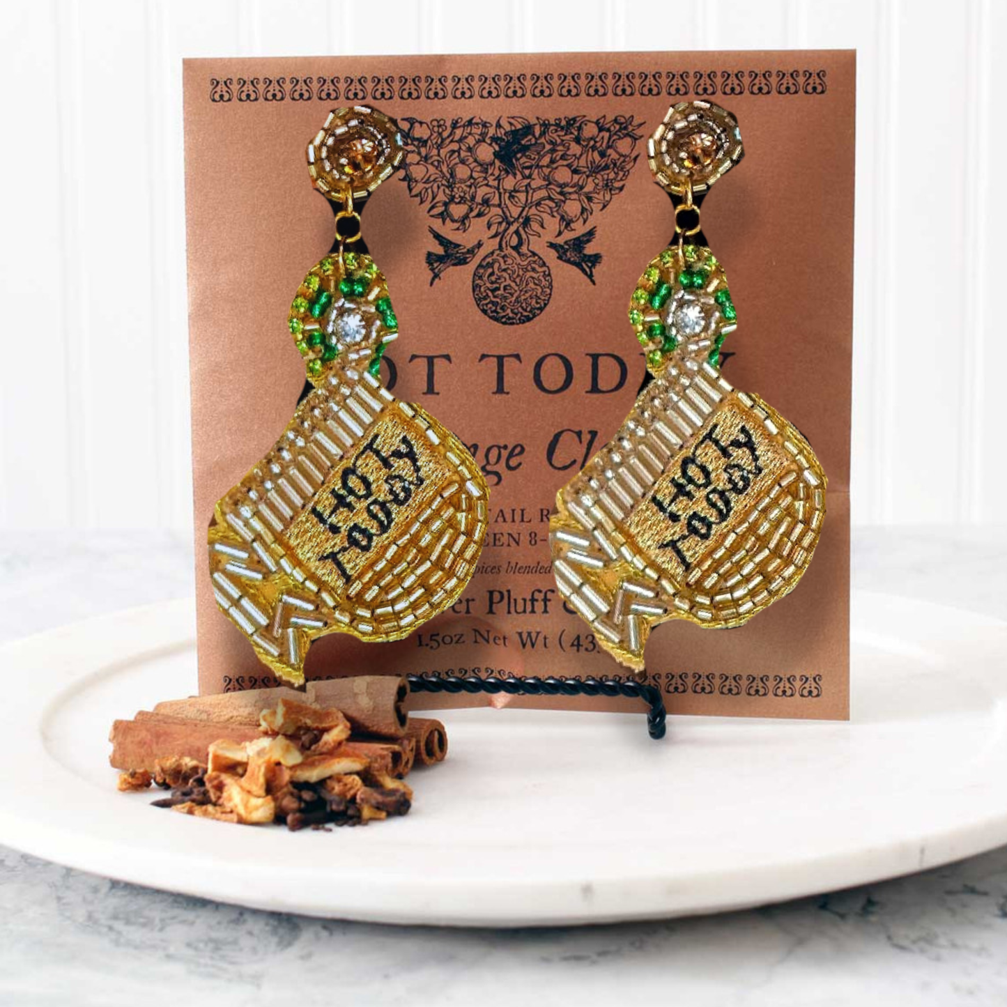 Hot Toddy Mug Glass Seed Beaded Earrings