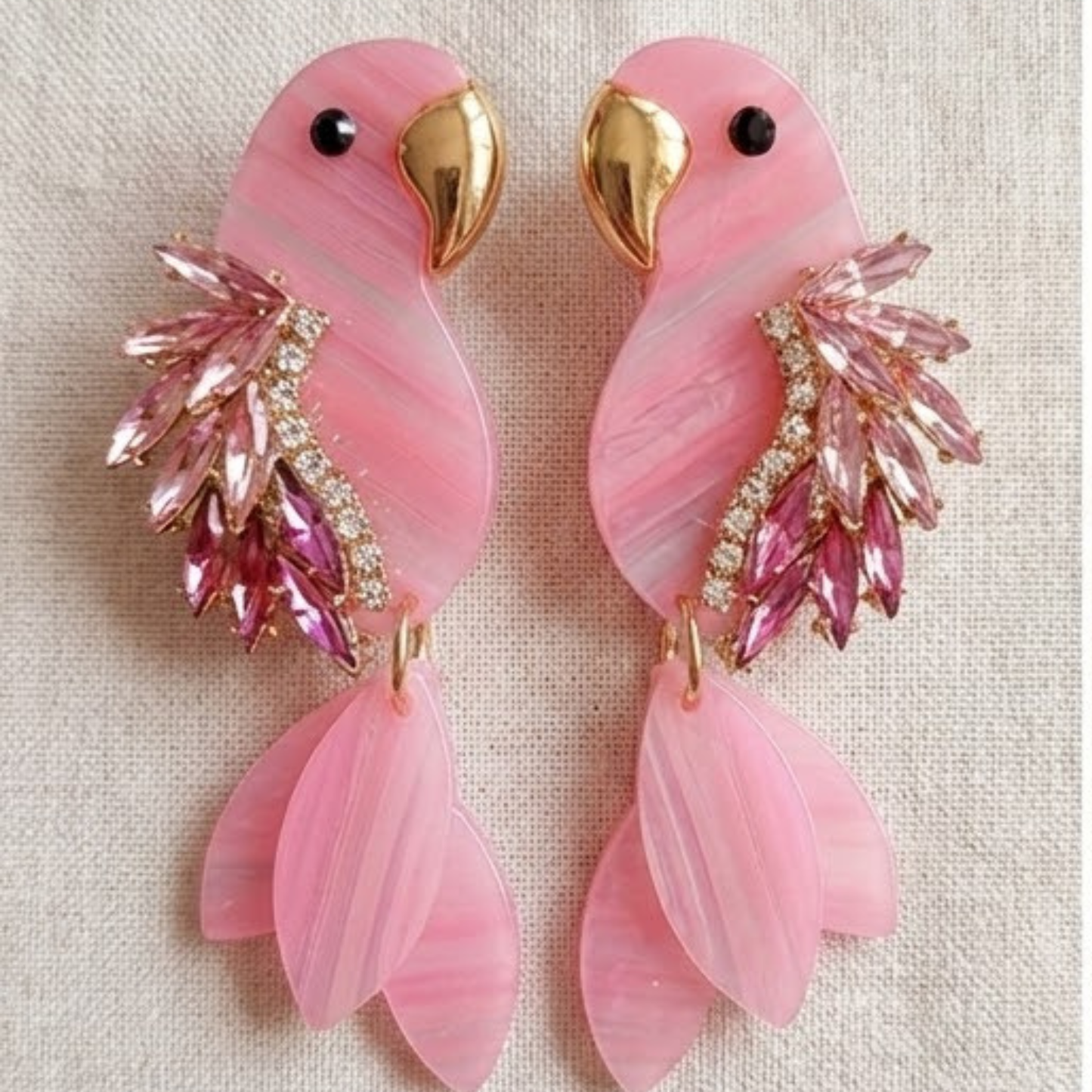 Pink Parrot Crystal Vacation Resort Earrings