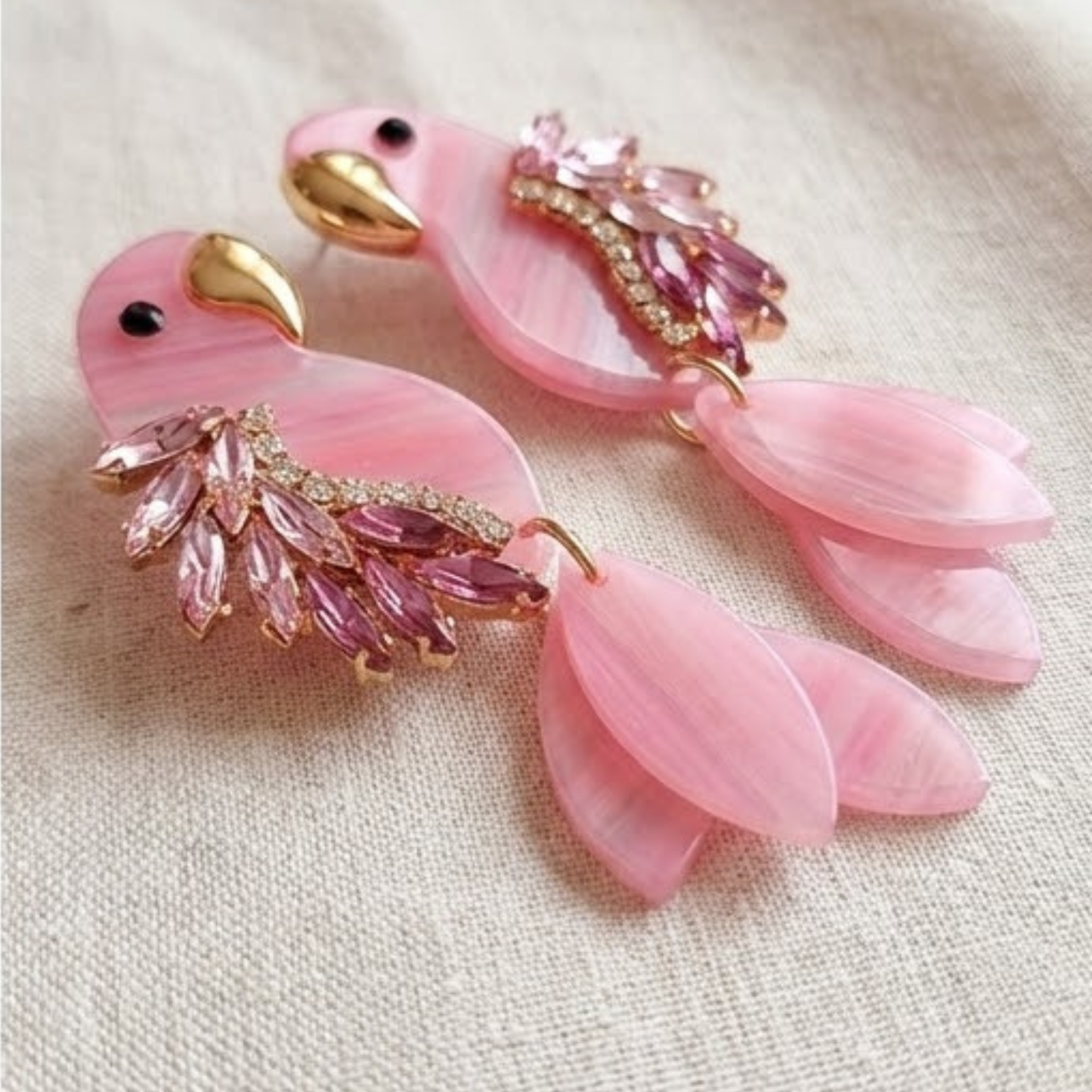 Pink Parrot Crystal Vacation Resort Earrings