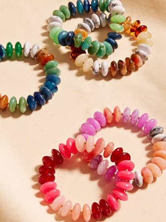 Oval Disk Resin Beads Ombre Mixed Stretch Bracelet