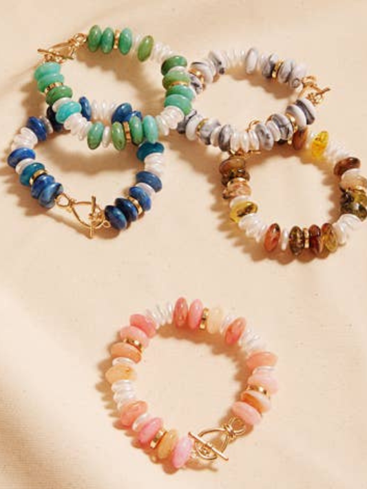 Oval Disk Resin Beads Ombre Mixed Stretch Bracelet