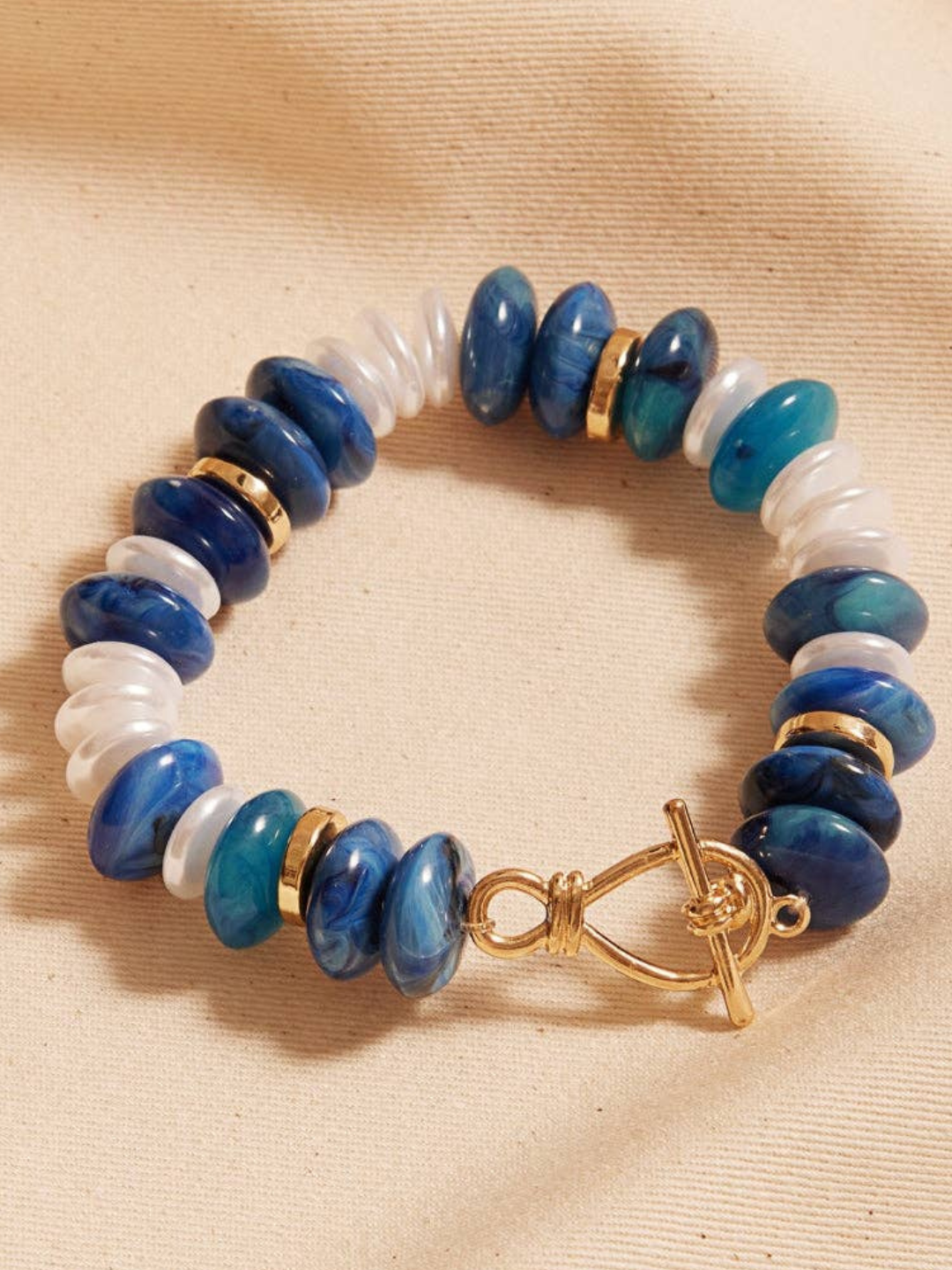 Oval Disk Resin Beads Ombre Mixed Stretch Bracelet