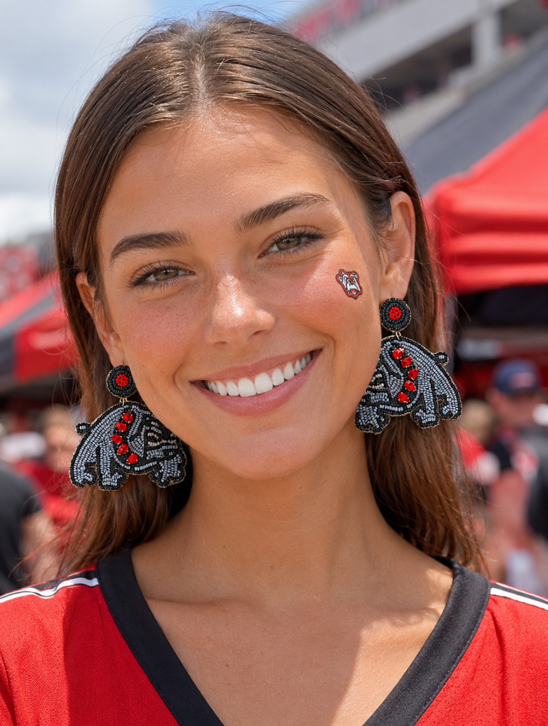 Georgia Bulldogs Football Team Mascot Jeweled Beaded Earrings