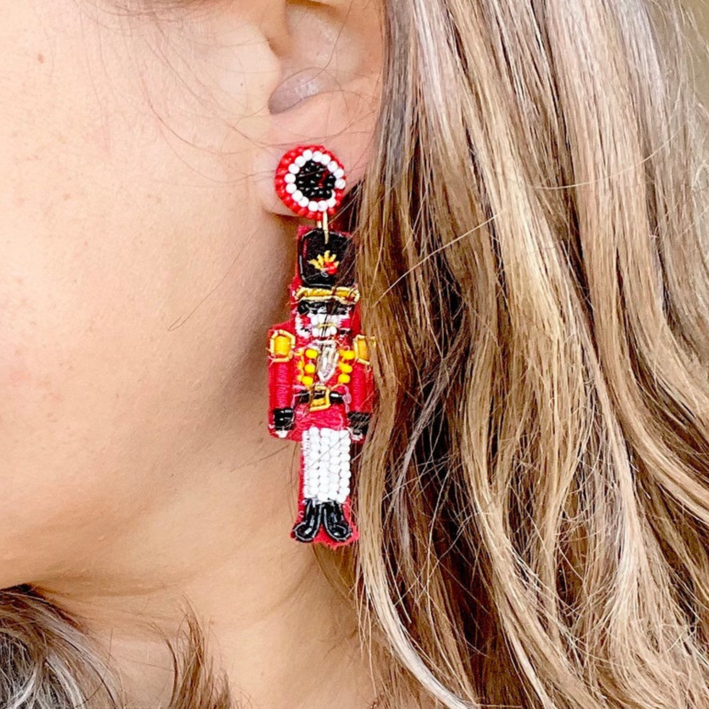 Nutcracker Soldier Christmas Beaded Holiday Earrings
