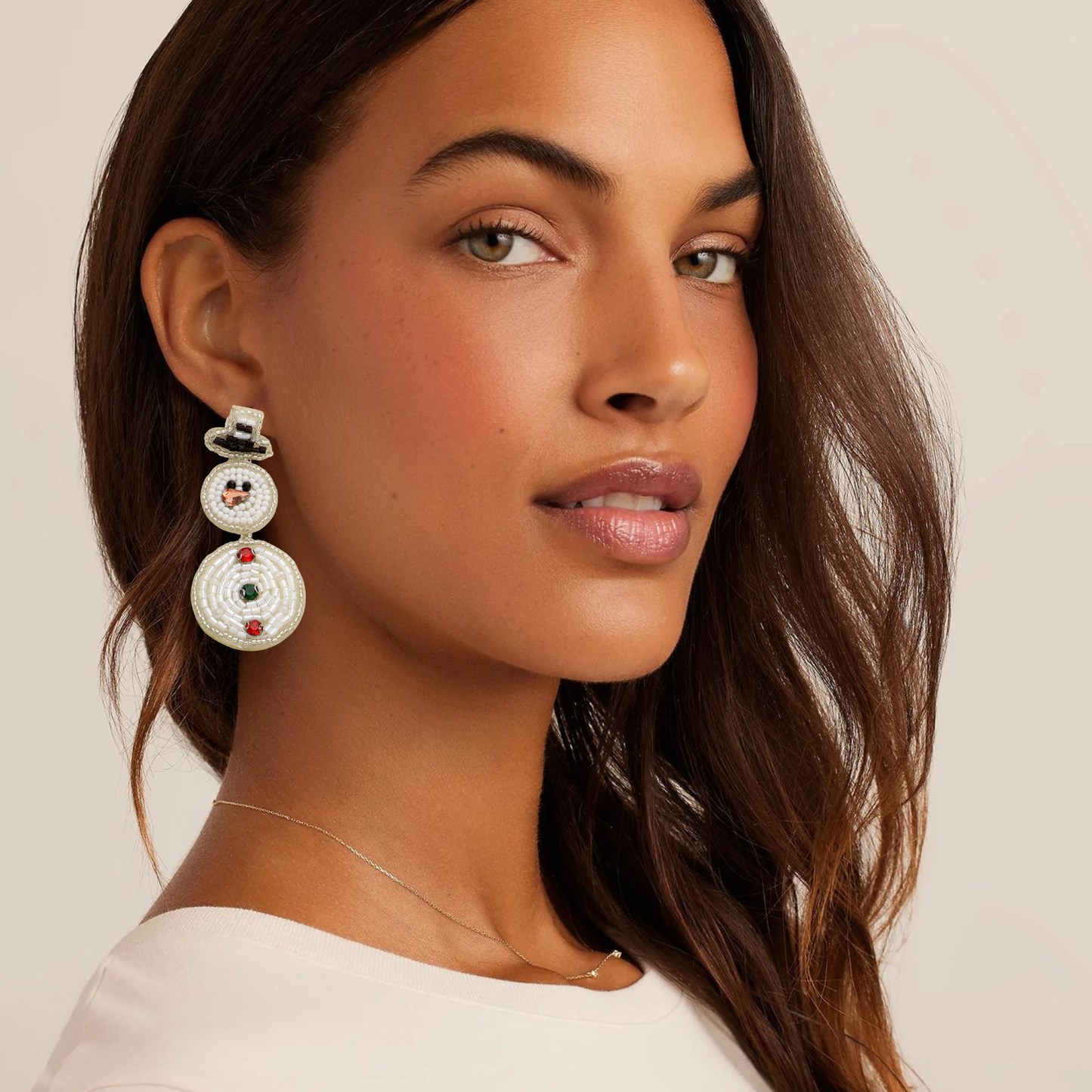 Puff Top Snowman Festive Christmas Seed Beaded Earrings