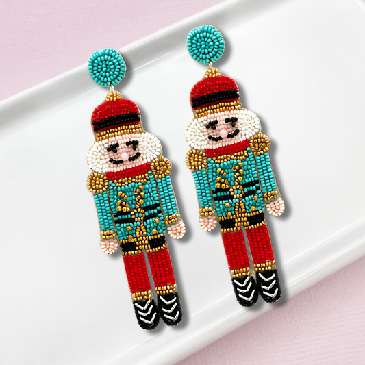 Nutcracker Soldier Christmas Seed Beaded Holiday Earrings