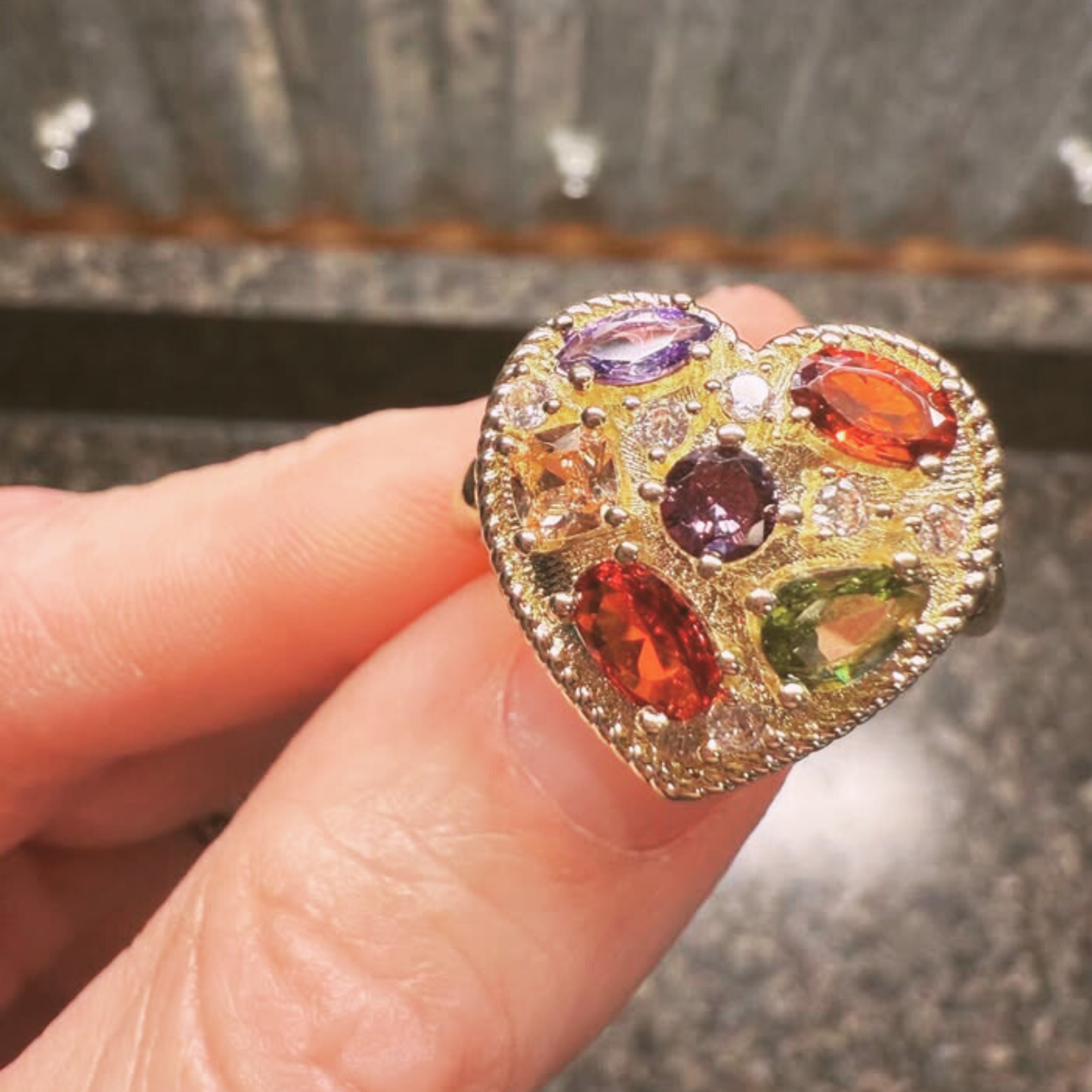 Heart in Hand CZ Crystal Gold Ring