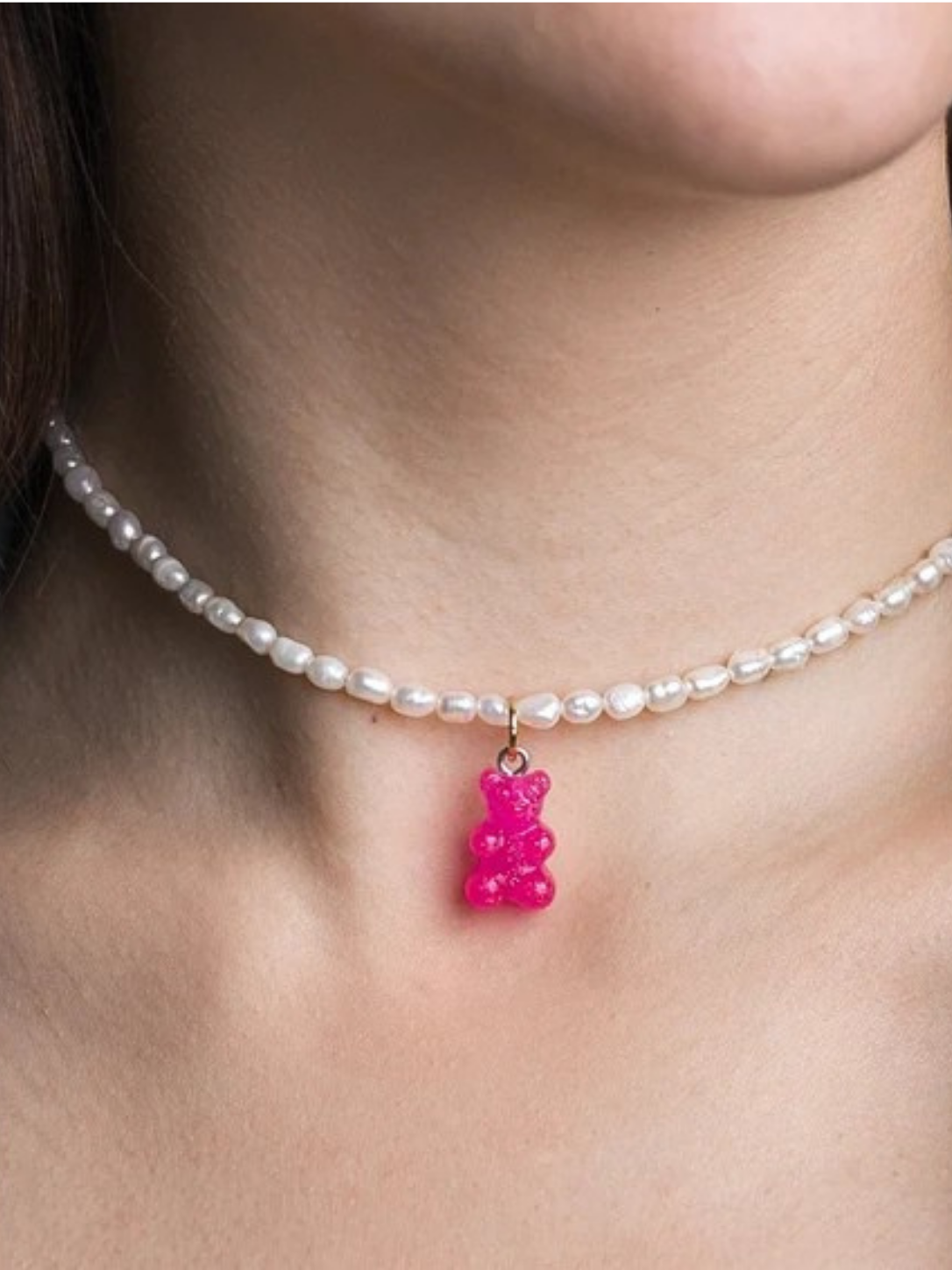 Delicate Gummy Bear Pendant Pearl Necklace