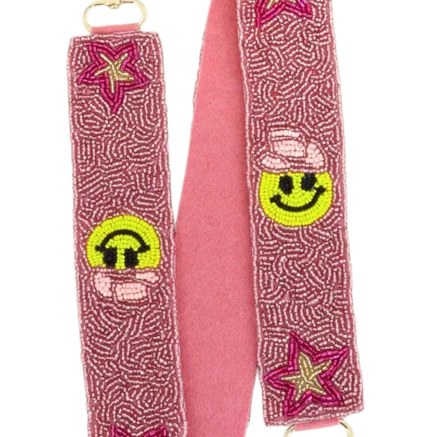 Pink Cowgirl Smiley Beaded Crossbody Bag Strap