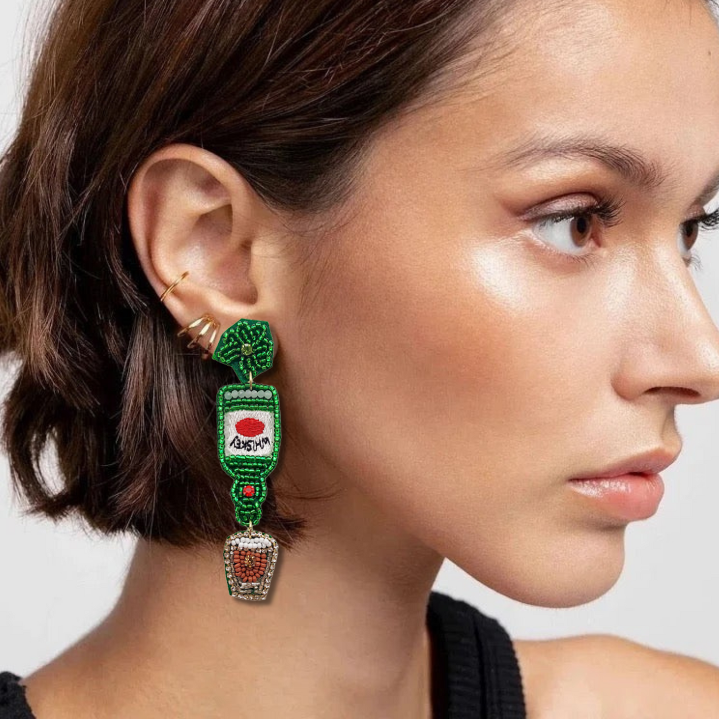 St Patrick's Day Irish Whiskey Lover Beaded Earrings