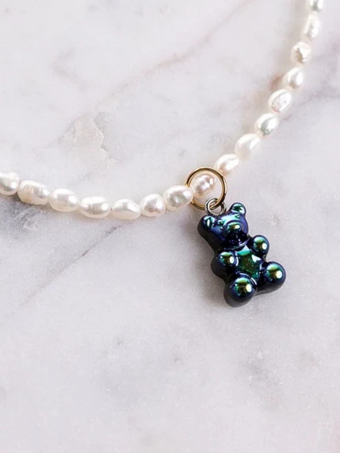 Delicate Gummy Bear Pendant Pearl Necklace