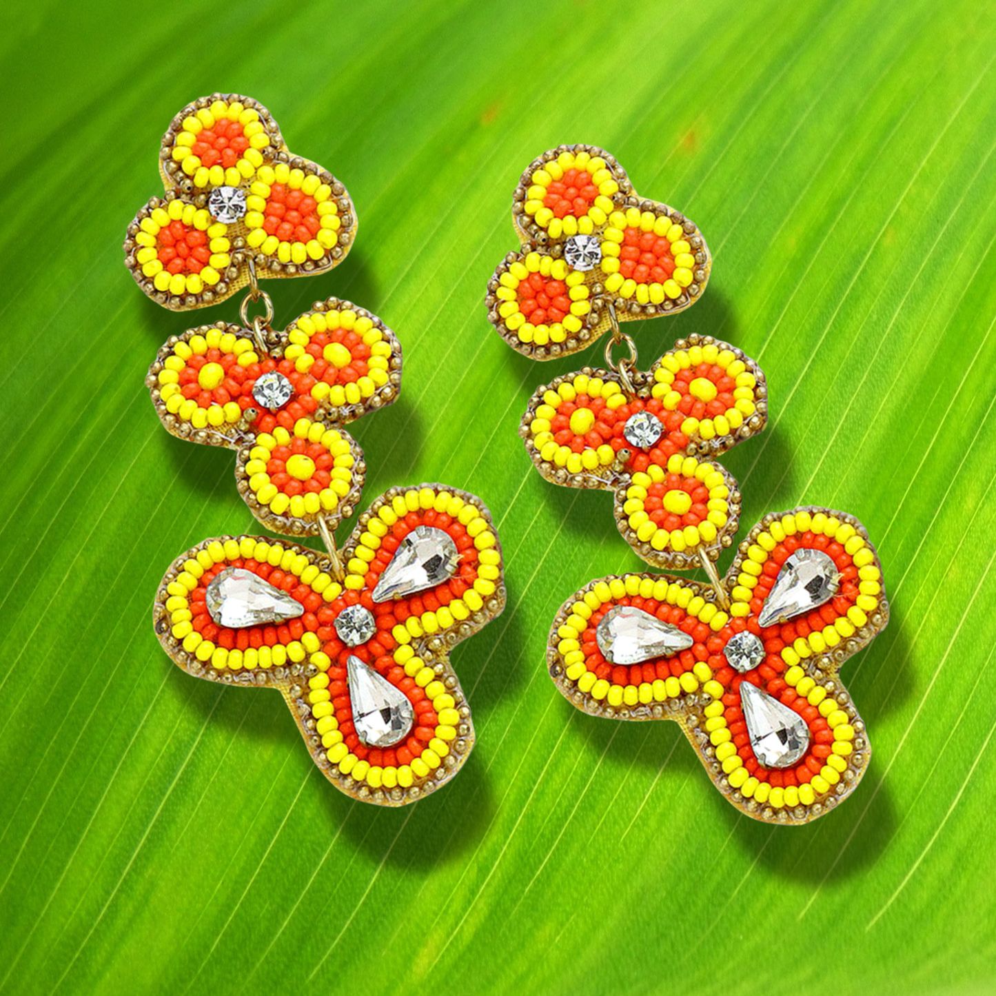 Deepa Gurnani Boho Chandelier Seed Beaded Crystal Earrings