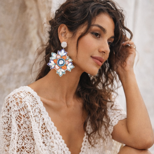 Deepa Gurnani Ari Mirror Tile Boho Flower Earrings