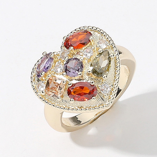 Heart in Hand CZ Crystal Gold Ring