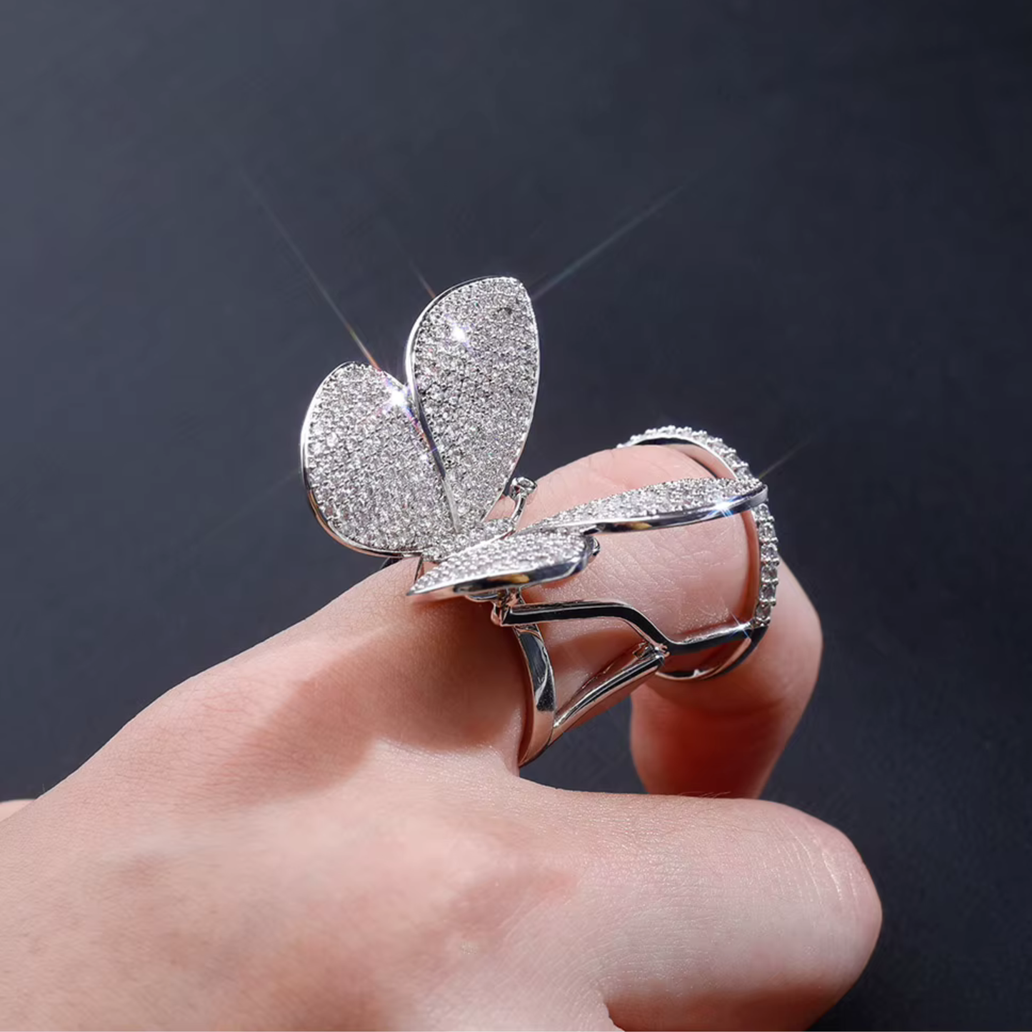 Butterfly in Flight Austrian Crystal Movable Wings Ring