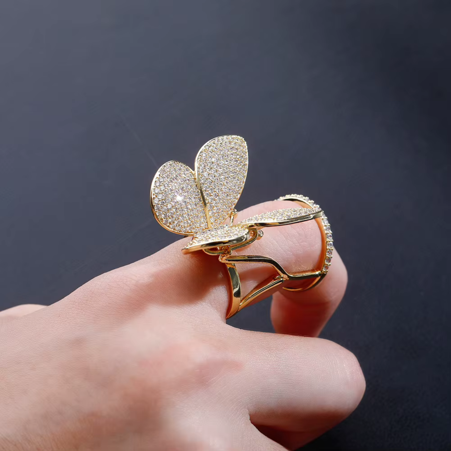 Butterfly in Flight Austrian Crystal Movable Wings Ring