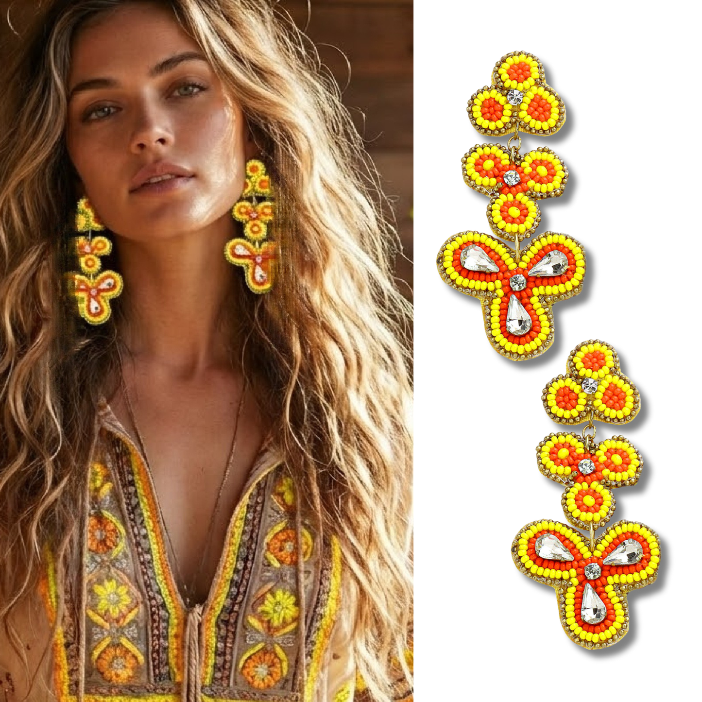Deepa Gurnani Boho Chandelier Seed Beaded Crystal Earrings