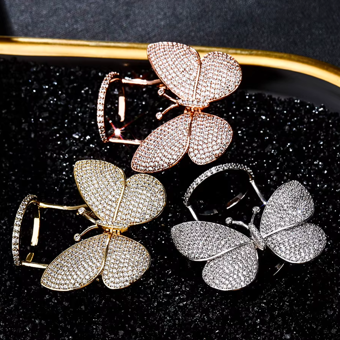 Butterfly in Flight Austrian Crystal Movable Wings Ring