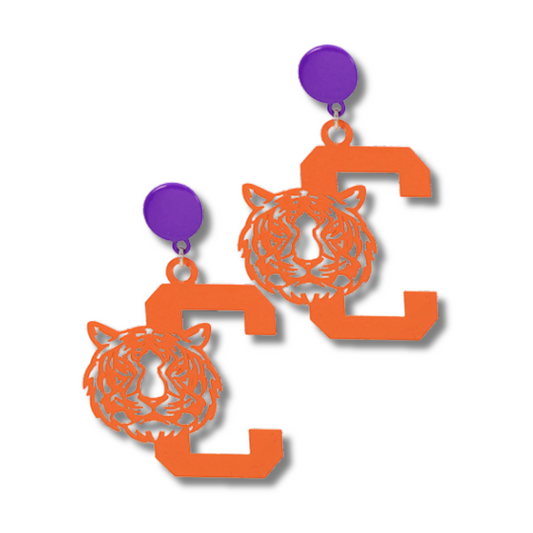 Clemson Tigers Football Acrylic Orange Purple Earrings