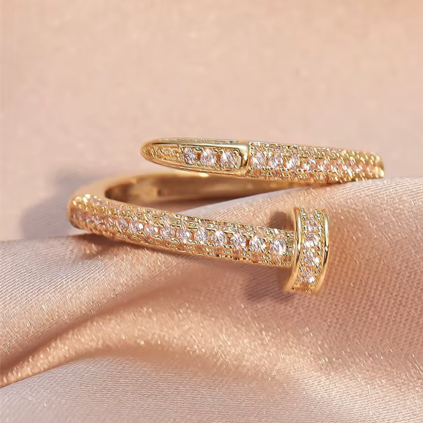 CZ Sparkle Gold Nail Wrap Ring