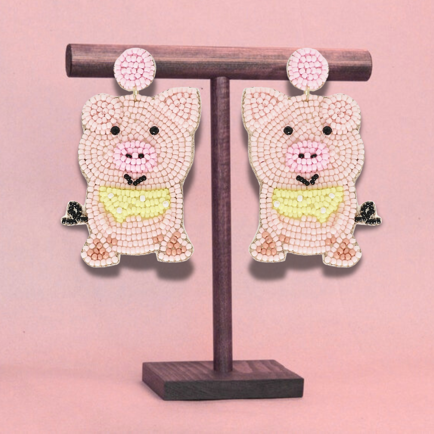 Polka Dot Bandana Pig Beaded Earrings