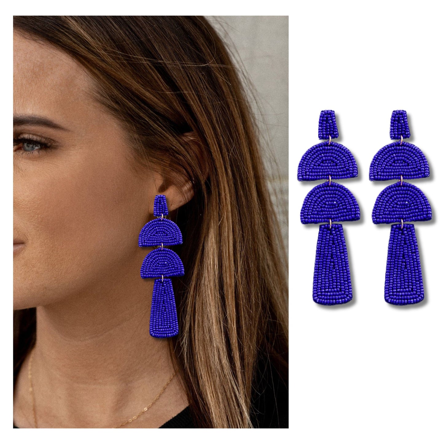 Geometric Design Beaded Long Statement Earrings
