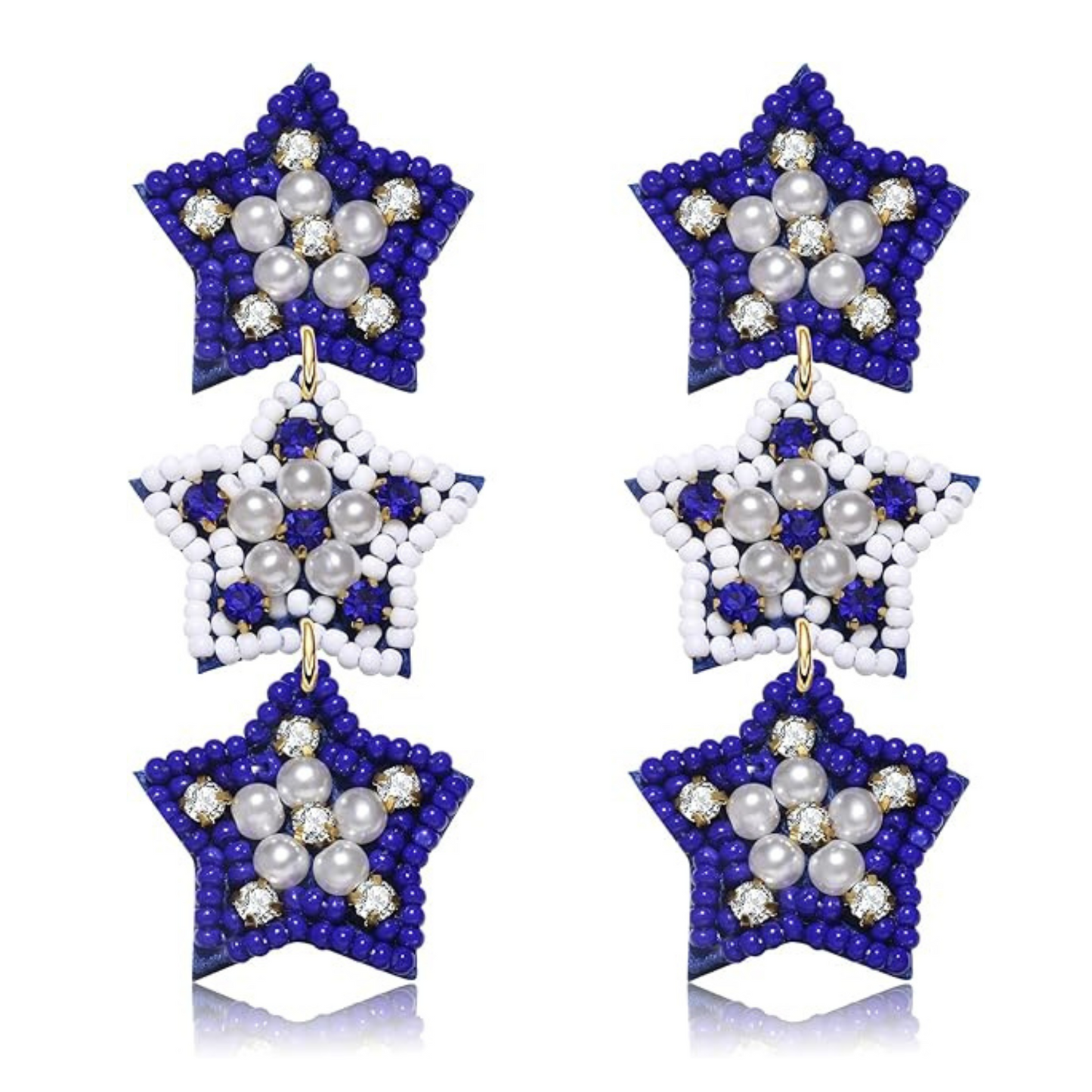 Wildcats Blue White Football Beaded Star Earrings